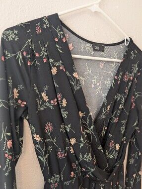 Muse Petite Floral Faux Mini Wrap Dress - Black with Pink & Green Floral